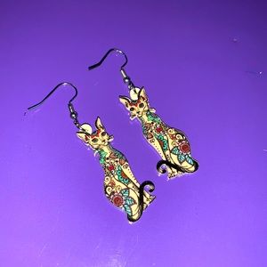 Hairless Cat Floral Dangle Earrings